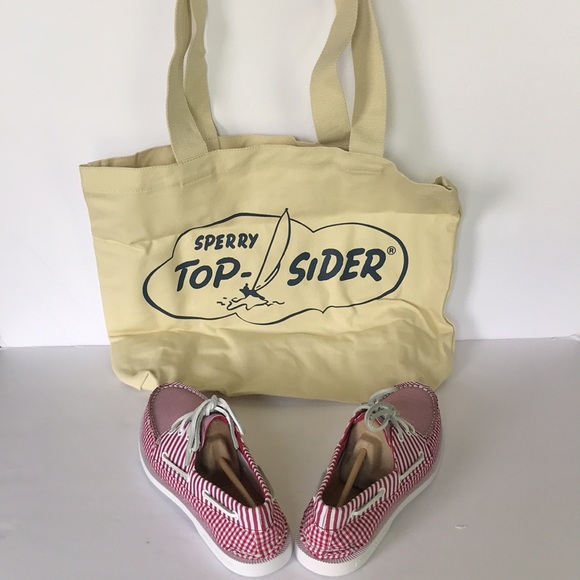 Sperry Leather 3-Eye Boat Shoe Red Gingham  7.5 - Picture 12 of 13